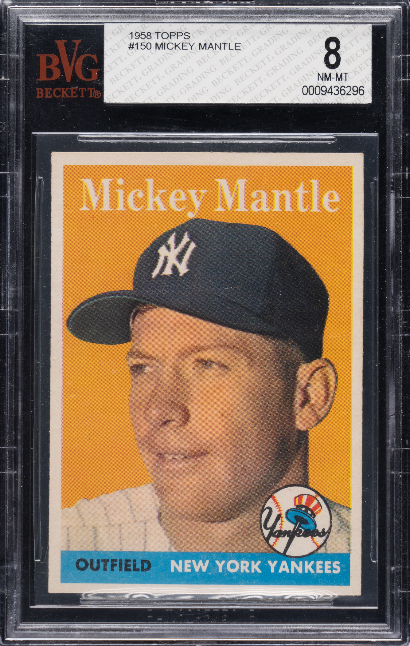 The collection included a number of iconic cards from the 1950s and '60s including this 1958 Topps #150 Mickey Mantle BVG NM-MT 8