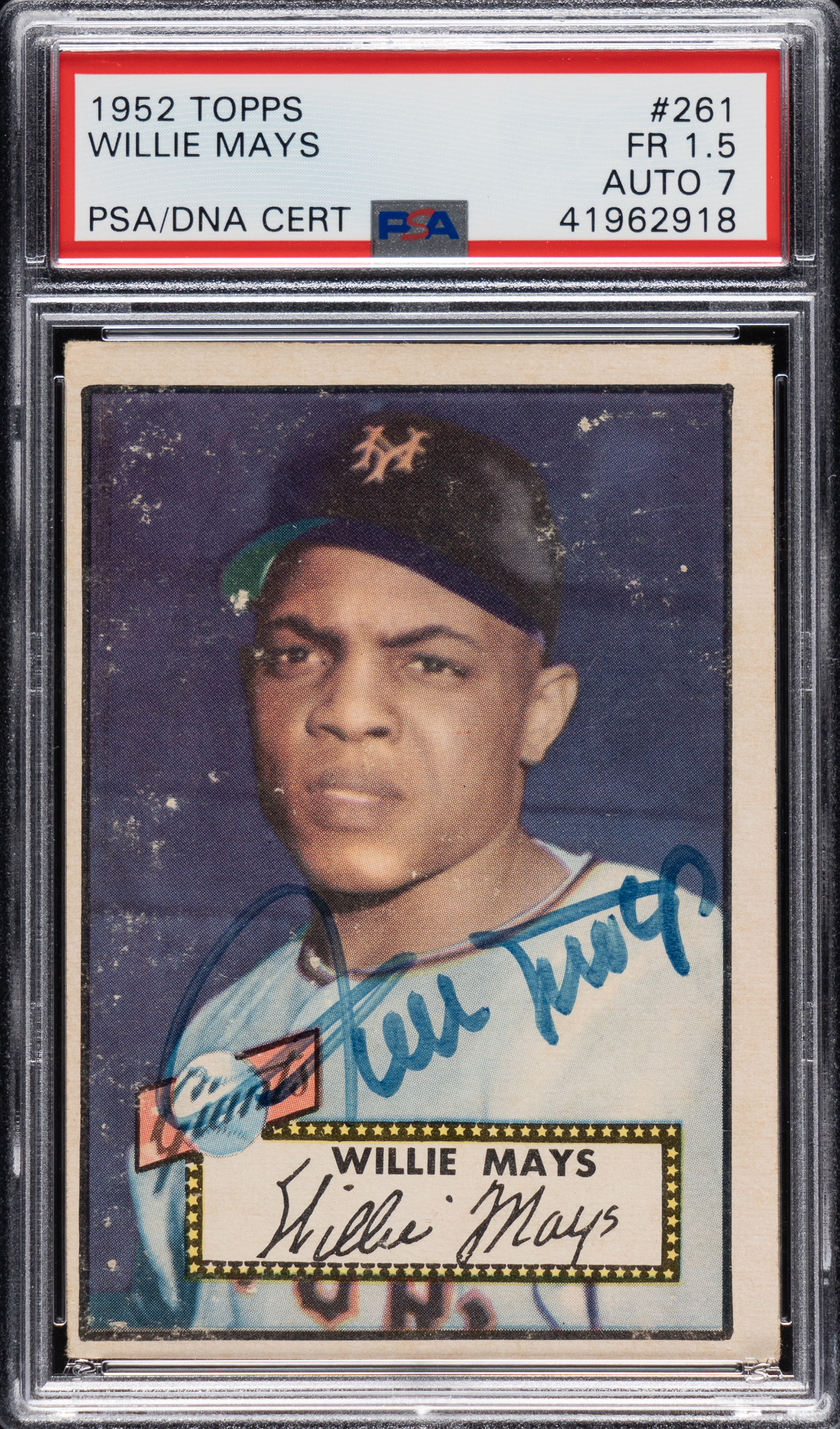 A 1952 Topps Willie Mays PSA Fair 1.5 with a NM 7 signature sold for $16,800