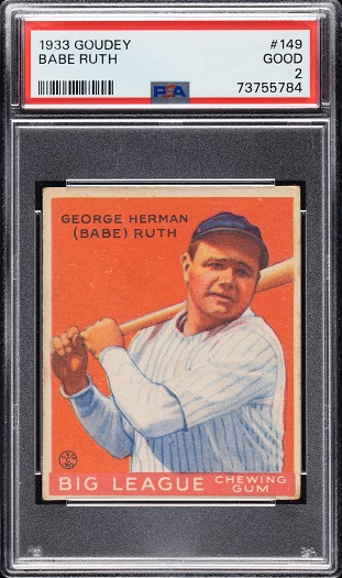 Nancy Anderson's 1933 Goudey #149 Babe Ruth PSA GOOD 2 sold for $14,400 in REA's Summer 2023 Catalog Auction