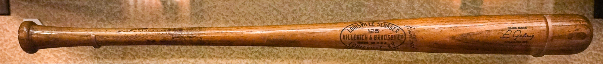 Lou Gehrig's 1934 Louisville Slugger professional model game-used bat. Loan from The Stephen Wong Collection