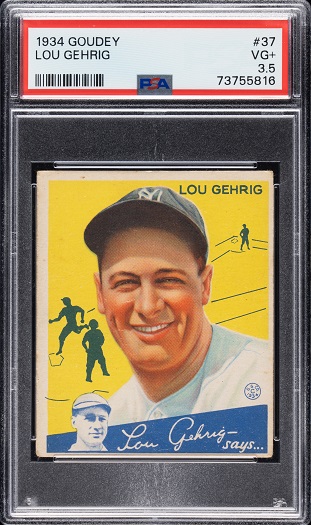 This 1934 Goudey #37 Lou Gehrig PSA VG+ 3.5 also ran in REA's Summer Catalog Auction selling for $6,300