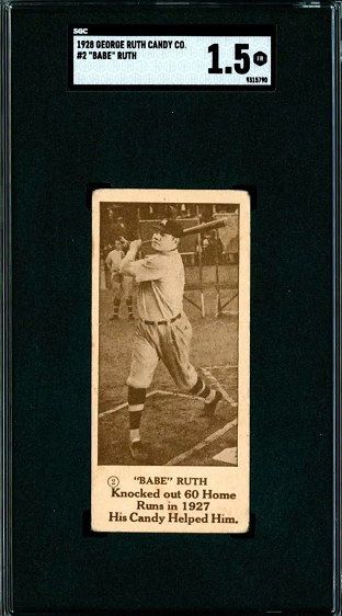 The very rare 1928 George Ruth Candy Co. card that is one of the most unique pieces in Gordy's collection