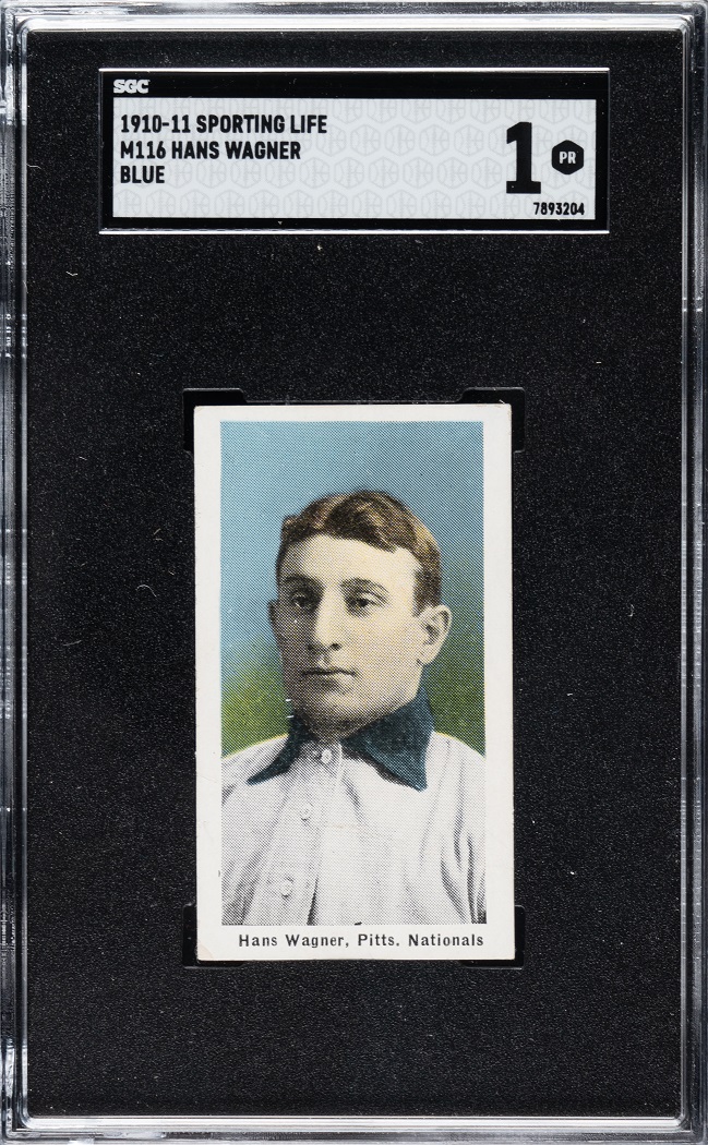 1910-1911 M116 Sporting Life Honus Wagner Blue Background SGC 1 that sold for $27,000, a new record for the grade
