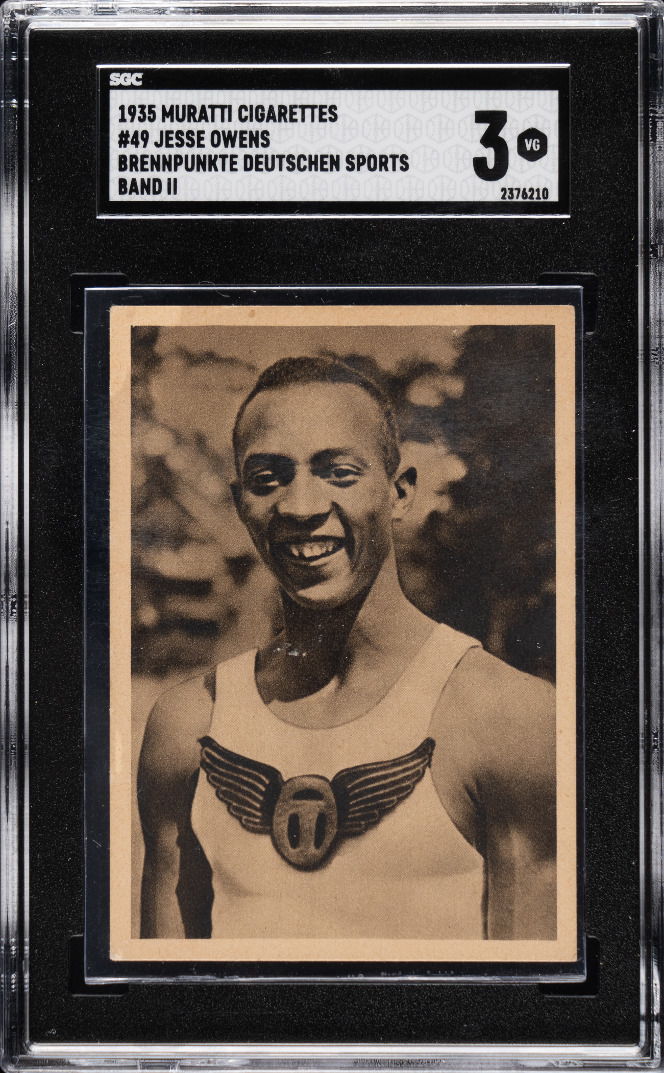 A 1935 Muratti Cigarettes #49 Jesse Owens Rookie SGC VG 3 sold for  $3,600